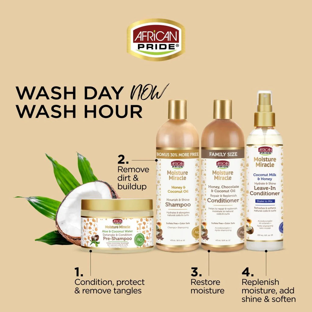 African Pride Moisture Miracle Honey and Coconut Oil Shampoo 475ml