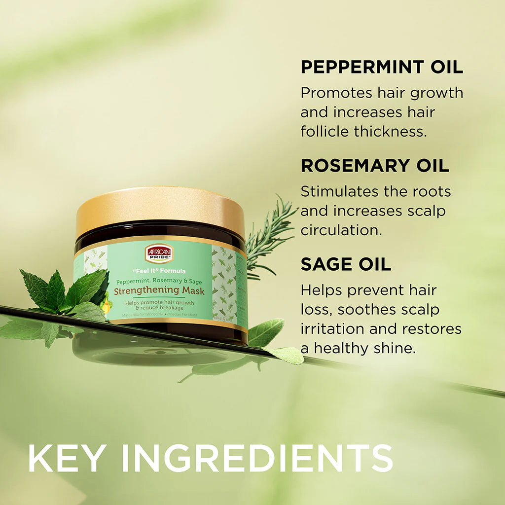 African Pride Feel It Formula Peppermint Rosemary and Sage Strengthening Mask Hair Treatment